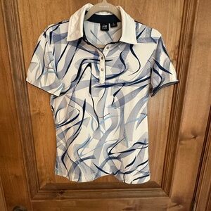 N’vo Navy Blue and White Abstract Pattern Golf Shirt